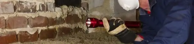 Pest control technician inspecting a crawl space for ant activity and entry points in Wilmington, NC
